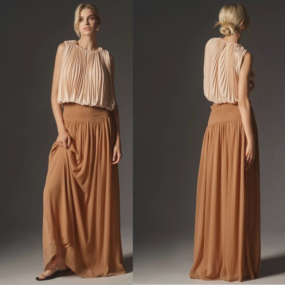 NWT NEW By Anthropologie Smocked Sheer Maxi Skirt XL rose color